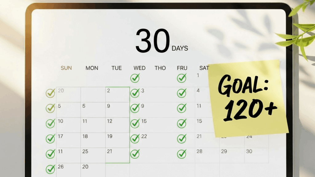 30-day DET preparation calendar showing progress