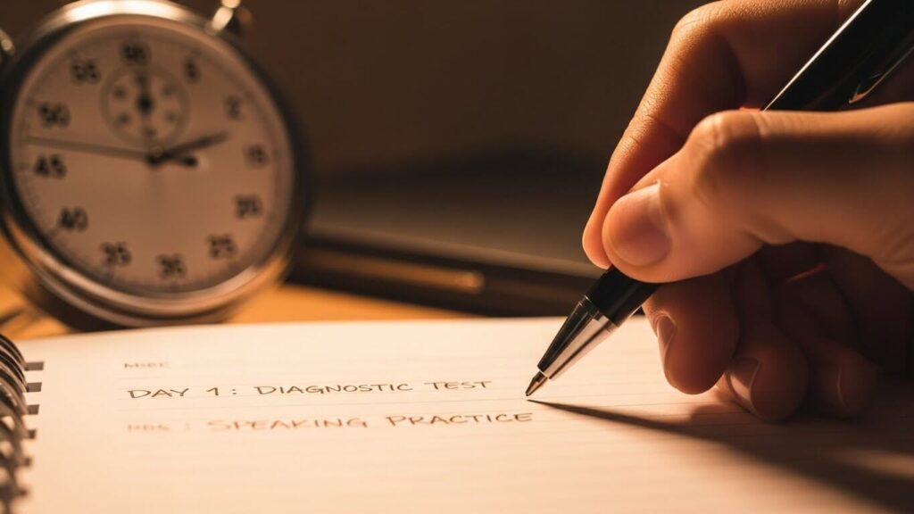 Student planning a 7-day intensive DET study schedule