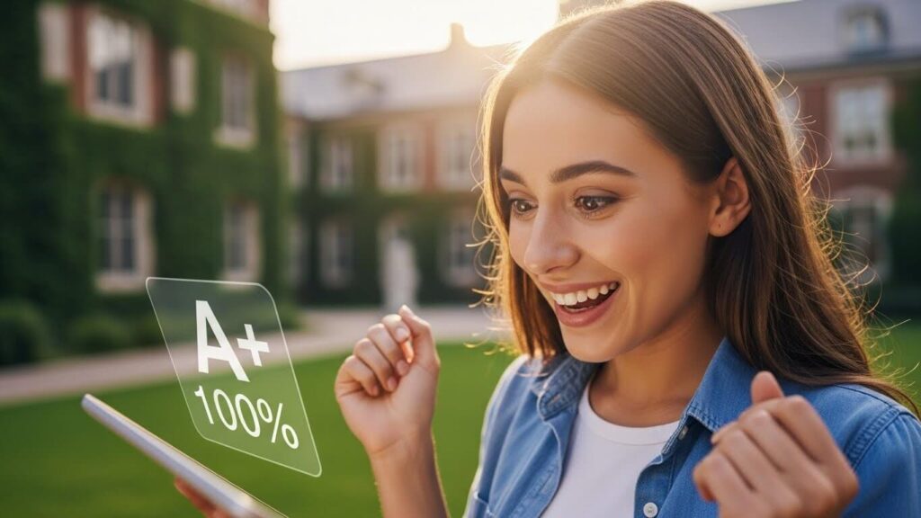 Student celebrating successful Duolingo English Test score