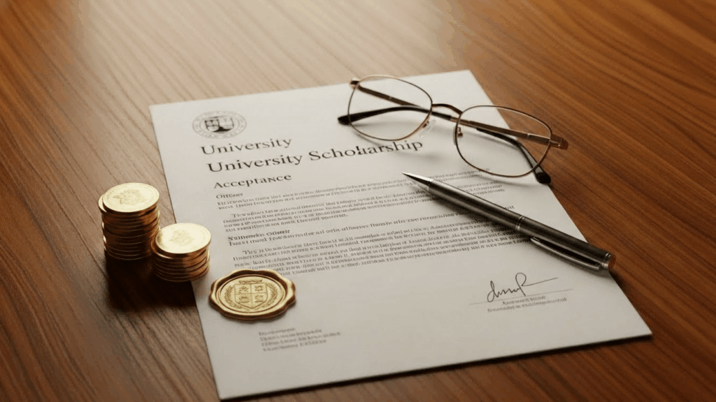 University scholarship application materials and English proficiency requirements for financial aid