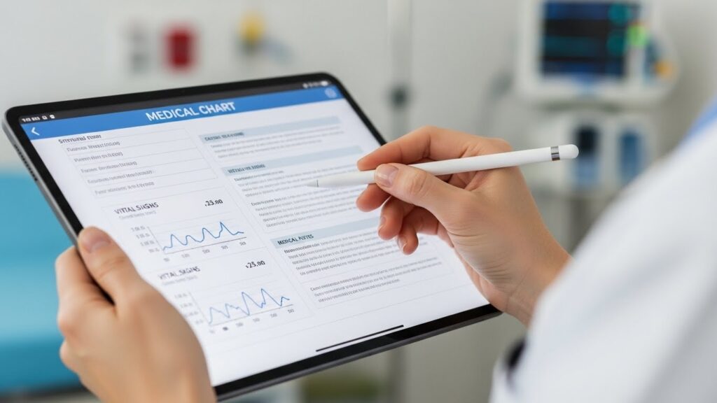 Medical documentation and SOAP notes on digital tablet