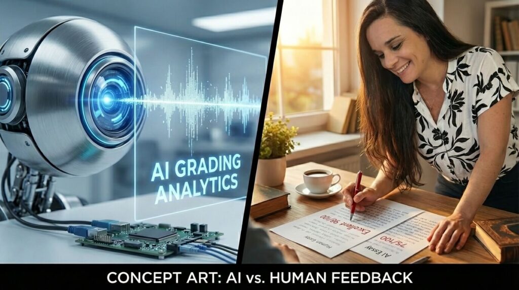Visual comparison of cold AI grading vs warm human feedback
