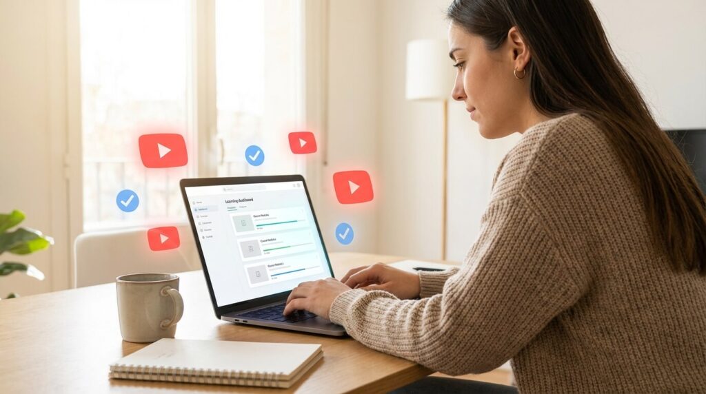 Student using a self-paced template platform to study for the DET